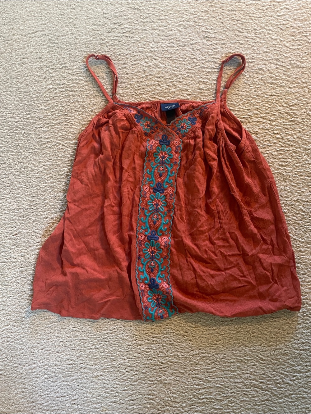 Daytrip Rust Embroidered Spaghetti Strap Cami